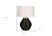 25" Black and Gold Concrete Round Table Lamp With Ivory Drum Shade