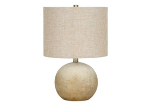 20" Beige Concrete Round Table Lamp With Beige Drum Shade