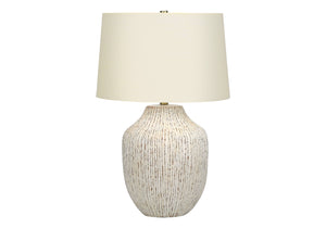 26" Cream Ceramic Round Table Lamp With Cream Empire Shade