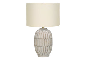 24" Cream Geometric Table Lamp With Cream Drum Shade