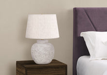 22" Cream Concrete Urn Table Lamp With Cream Abstract Empire Shade