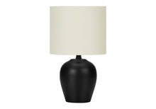 17" Black Ceramic Round Table Lamp With Ivory Drum Shade