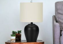 17" Black Ceramic Round Table Lamp With Ivory Drum Shade