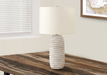 28" Cream Geometric Table Lamp With Cream Drum Shade