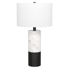 24" Black and White Marble and Metal Cylinder Table Lamp With White Drum Shade