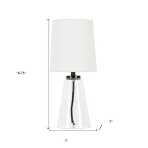 16" Clear Glass Geometric Table Lamp With White Drum Shade