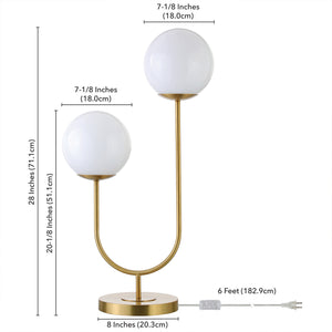 28" Gold Metal Two Light Novelty Table Lamp With White Globe Shade