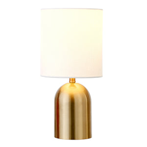 13" Gold Metal Cylinder Table Lamp With White Drum Shade