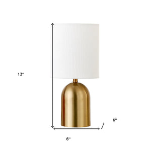 13" Gold Metal Cylinder Table Lamp With White Drum Shade