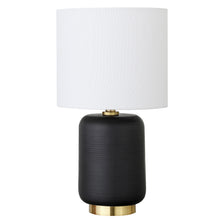 15" Black and Gold Ceramic Cylinder Table Lamp With White Drum Shade