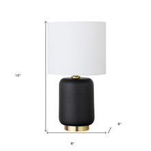 15" Black and Gold Ceramic Cylinder Table Lamp With White Drum Shade