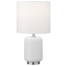 15" White and Silver Ceramic Cylinder Table Lamp With White Drum Shade