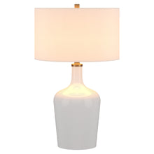 25" White Glass Urn Table Lamp With White Drum Shade