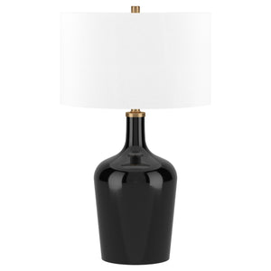 25" Black Glass Urn Table Lamp With White Drum Shade