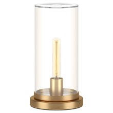 13" Brass Metal Table Lamp With Clear Cylinder Shade