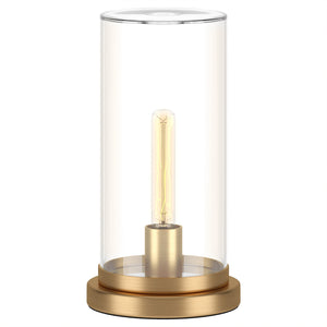 13" Brass Metal Table Lamp With Clear Cylinder Shade