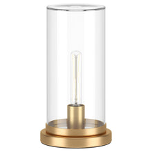 13" Brass Metal Table Lamp With Clear Cylinder Shade