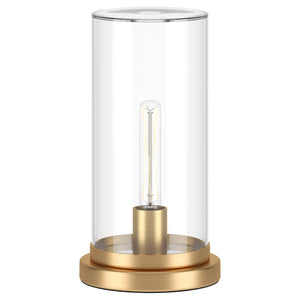 13" Brass Metal Table Lamp With Clear Cylinder Shade