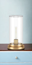 13" Brass Metal Table Lamp With Clear Cylinder Shade