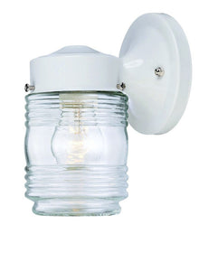 White Standard Jelly Jar One Light Outdoor Wall Light