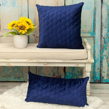 Blue Tufted Velvet Quilted Lumbar Throw Pillow