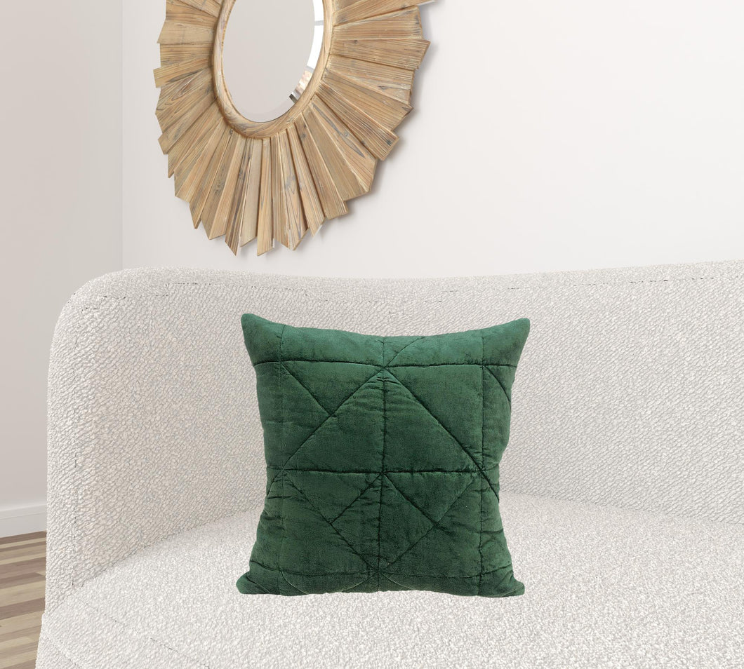 Green Chunky Geo Stitched Velvet Decorative Throw Pillow