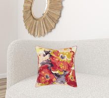 Red Gold Poppy Floral Throw Pillow