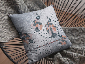 16” Gray Black Boho Bird Suede Throw Pillow