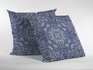 18” Indigo White Boho Ornate Suede Throw Pillow