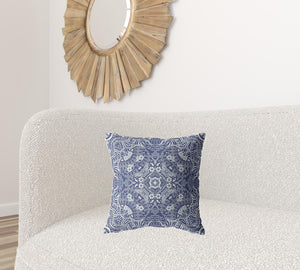 18” Indigo White Boho Ornate Suede Throw Pillow