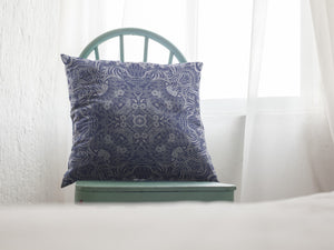 18” Indigo White Boho Ornate Suede Throw Pillow