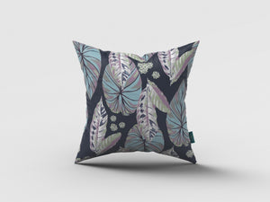 18” Blue Purple Tropical Leaf Suede Throw Pillow