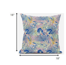 18” Blue Pink Tropical Zippered Suede Throw Pillow