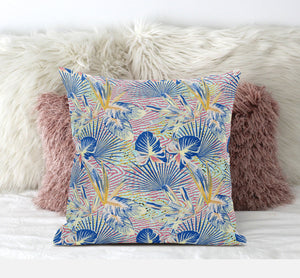 18” Blue Pink Tropical Zippered Suede Throw Pillow