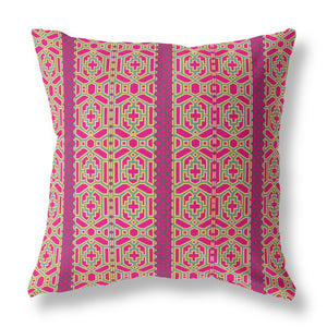 16" X 16" Pink And Green Geometric Blown Seam Suede Throw Pillow - Buy JJ's Stuff