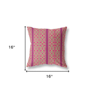 16" X 16" Pink And Green Geometric Blown Seam Suede Throw Pillow - Buy JJ's Stuff