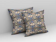 16" X 16" Brown And Blue Abstract Blown Seam Suede Throw Pillow