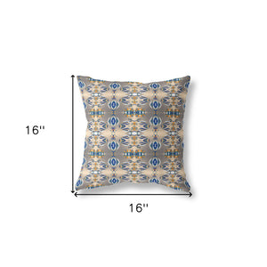 16" X 16" Brown And Blue Abstract Blown Seam Suede Throw Pillow