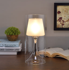 13" Clear Metal Bedside Table Lamp With Clear Shade